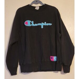 CHAMPION Womens Oversized Graphic Sweatshirt Jumper LG Black